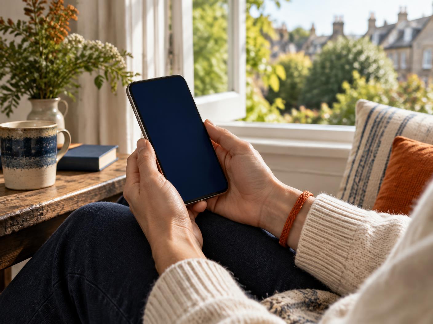 A person opening the ONCED Quit App in a calm moment